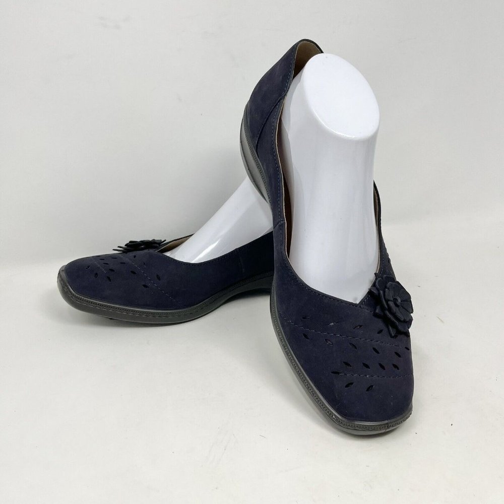 Hotter Comfort Concepts Womens Flats  Vamp‎ Dark Blue Suede Flower Size 9.5